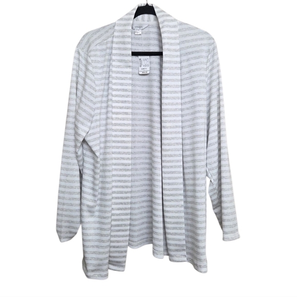 CJ Banks Sweaters - CJ Banks Gray White Striped Open Front Cardigan Sweater 1X Plus Size